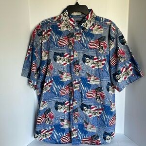 Cotton Traders Sport Patriotic button down short sleeve shirt Men’s size L